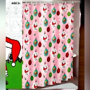 Peanuts Snoopy Christmas Fabric Pink Shower Curtain Jingle Bells